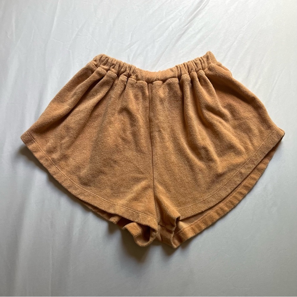 ZULU & ZEPHYR orange terry cloth cotton knit‎ high rise elastic waist shorts